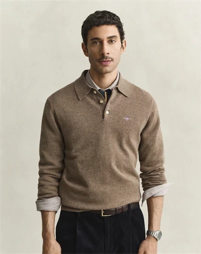 Gant - Lambswool Polo - Light Brown Melange 